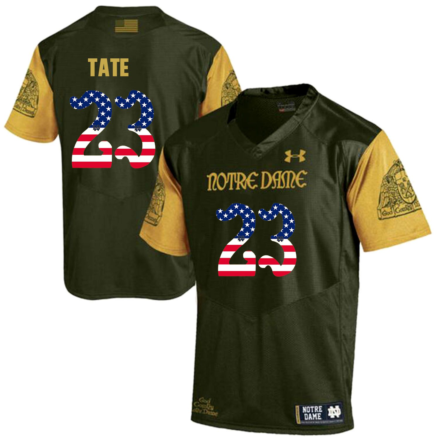 Men Norte Dame Fighting Irish #23 Tate Green Flag Customized NCAA Jerseys